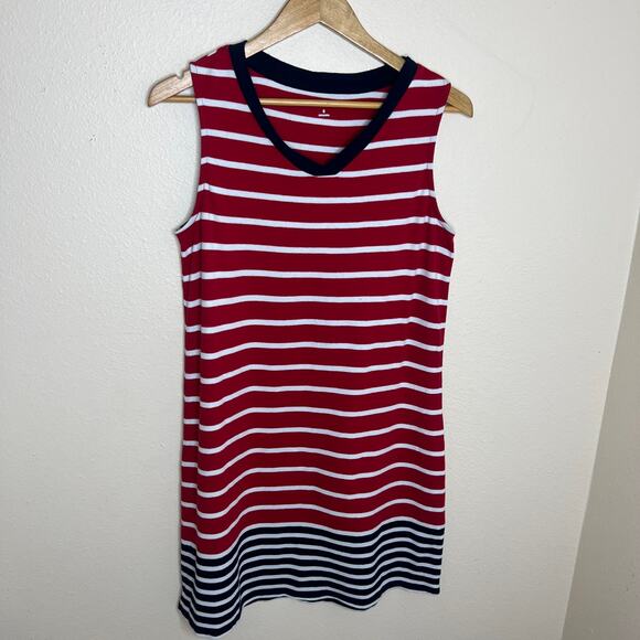 Kim Rogers 100% Cotton Red White and Blue Stripe Sleeveless Dress Small - Picture 1 of 10
